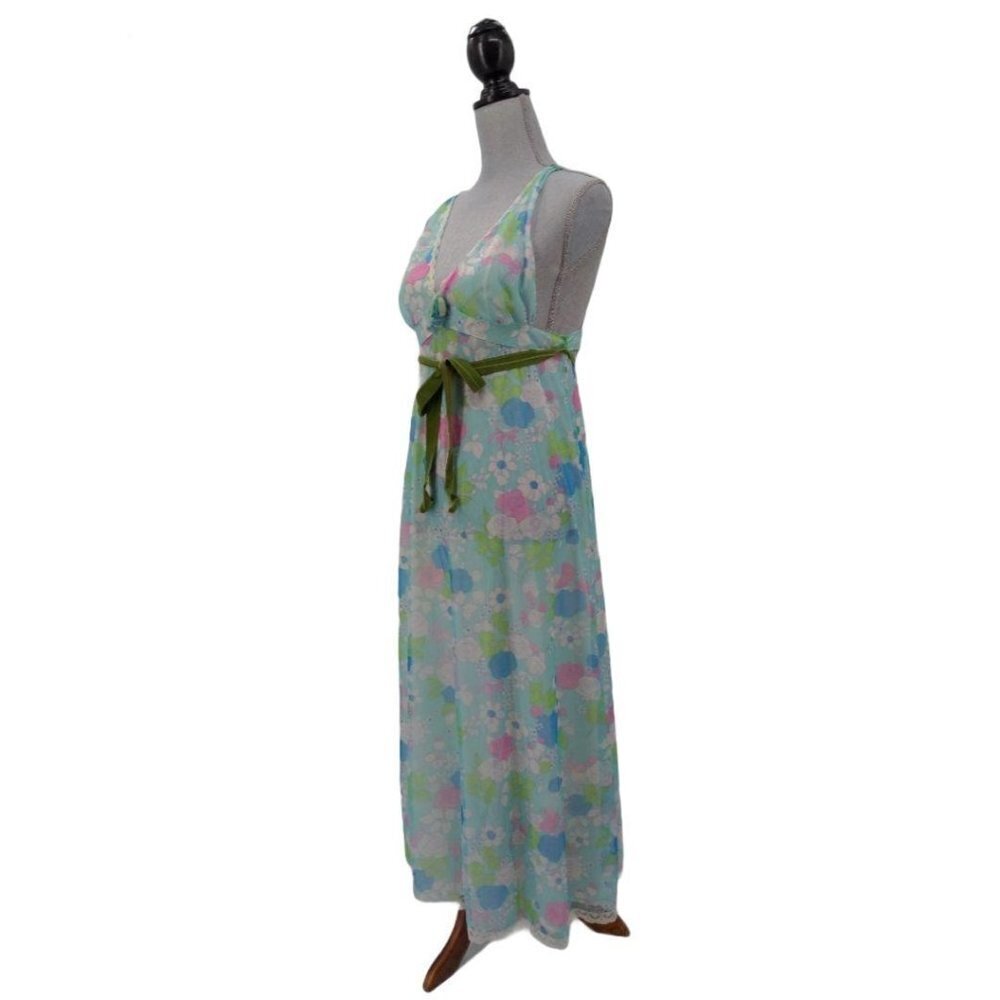 Vintage Nightgown Small 70s Long Floral Adjustable Straps Semi Sheer Boho Hippie - Picture 2 of 12
